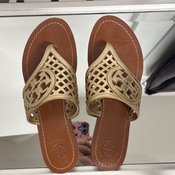 Tory Burch Metallic Gold Sandals - Picture 2 of 7